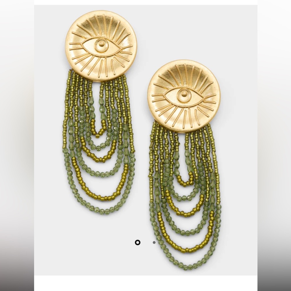 Eyeconic Seeing Eye Statement Gold and Green Chandelier Earrings